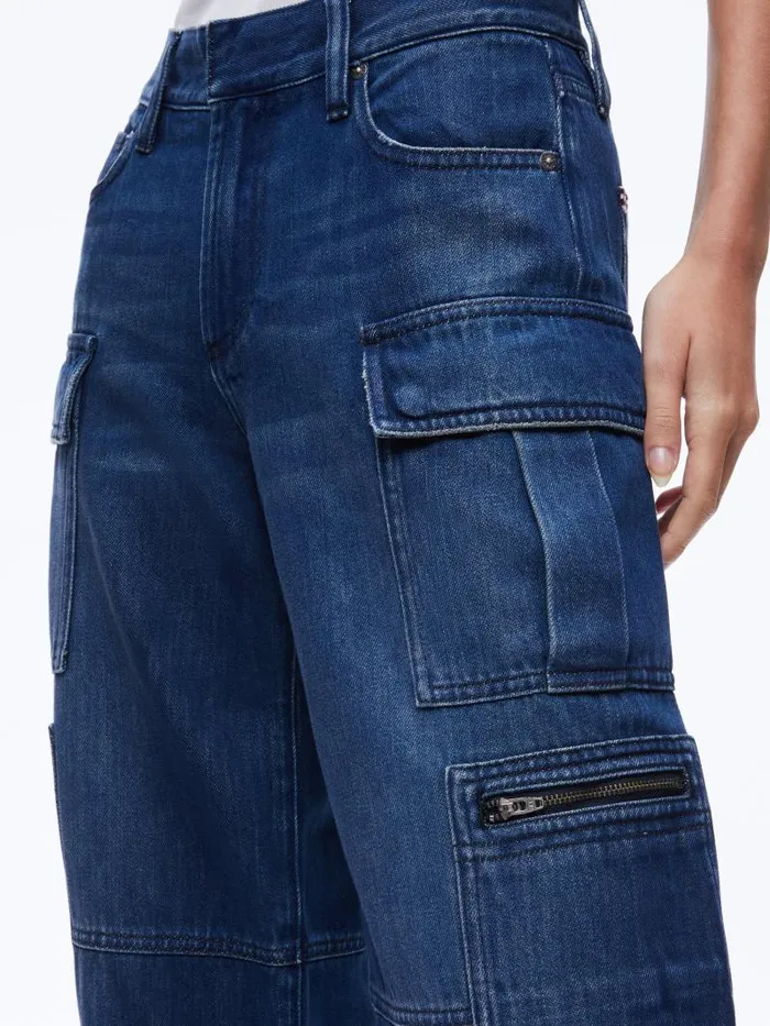 Alice Olivia CAY BAGGY CARGO JEANS Brea Blue Women Jeans