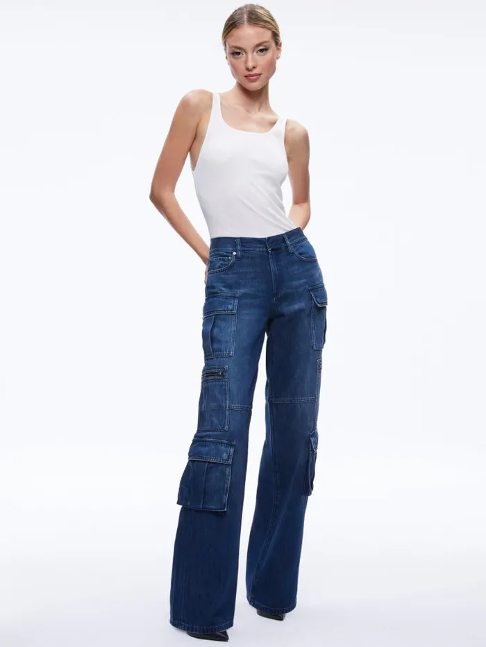 Alice Olivia CAY BAGGY CARGO JEANS Brea Blue Women Jeans