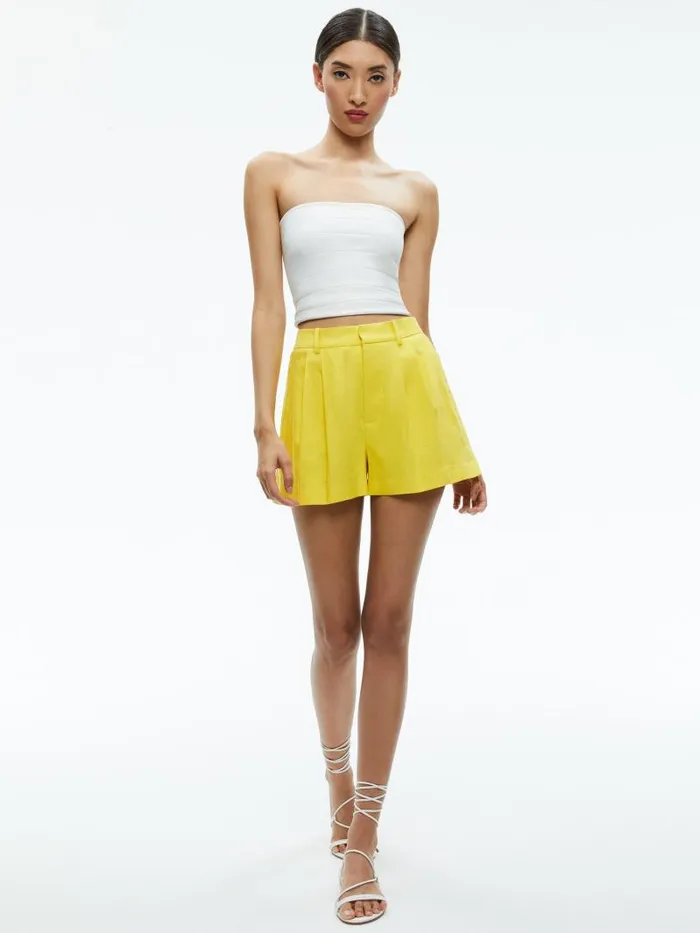 Alice Olivia CONRY LINEN PLEATED SHORT Happy Yellow Women Shorts
