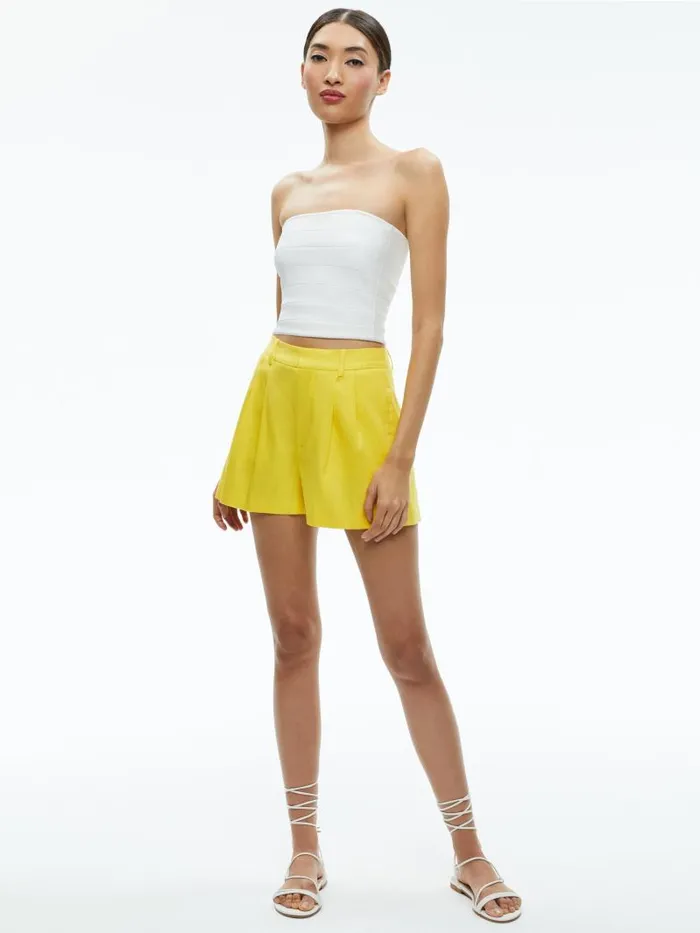 Alice Olivia CONRY LINEN PLEATED SHORT Happy Yellow Women Shorts