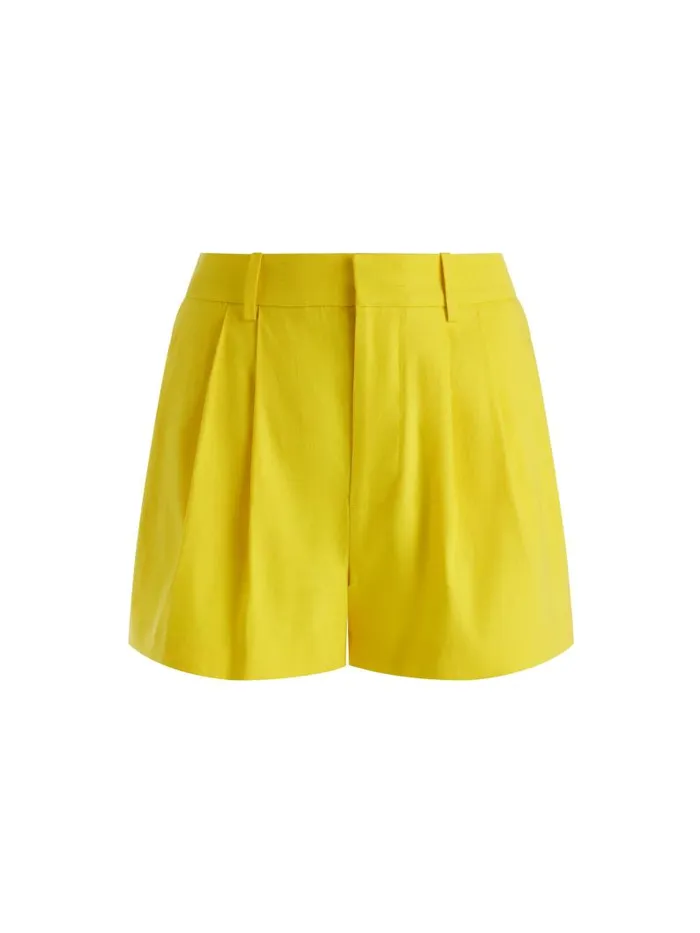 Alice Olivia CONRY LINEN PLEATED SHORT Happy Yellow Women Shorts