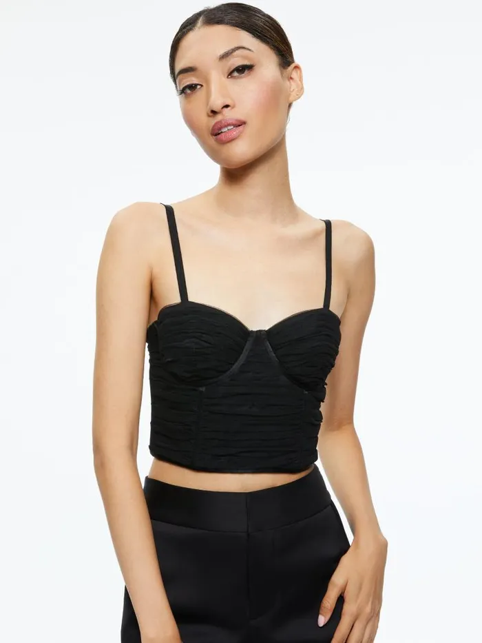 Alice Olivia DAMIA RUCHED BUSTIER TOP Black Women Tops
