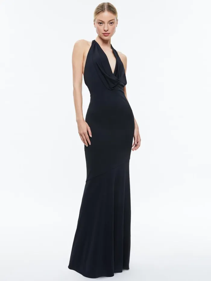 Alice Olivia DANI DEEP COWL MAXI DRESS Black Women Dresses