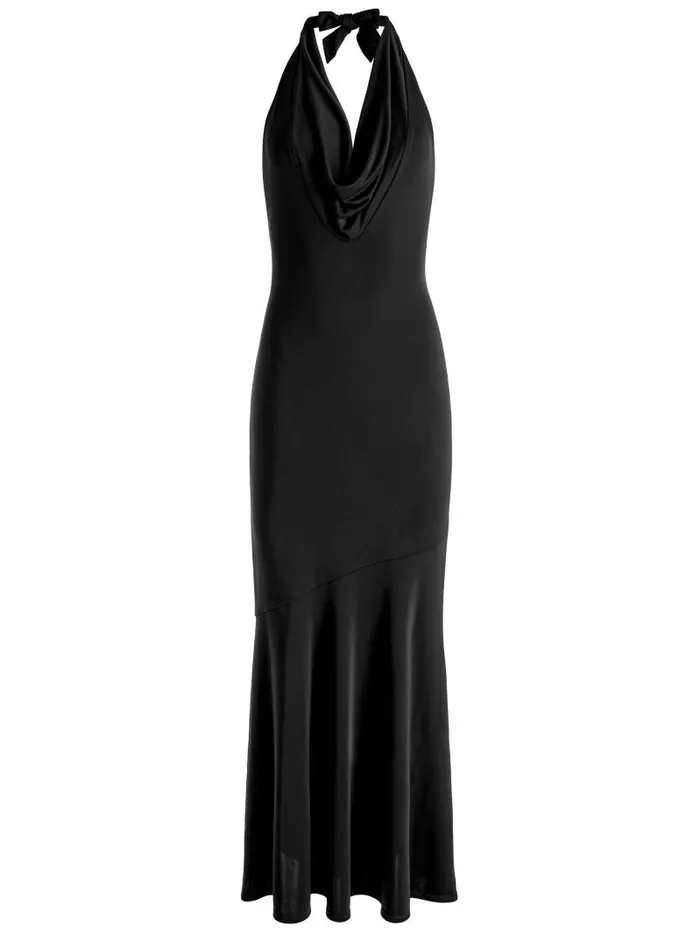 Alice Olivia DANI DEEP COWL MAXI DRESS Black Women Dresses
