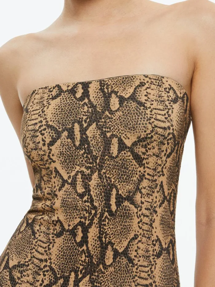 Alice Olivia DELORA STRAPLESS MAXI DRESS Camelblack Snake Women Dresses