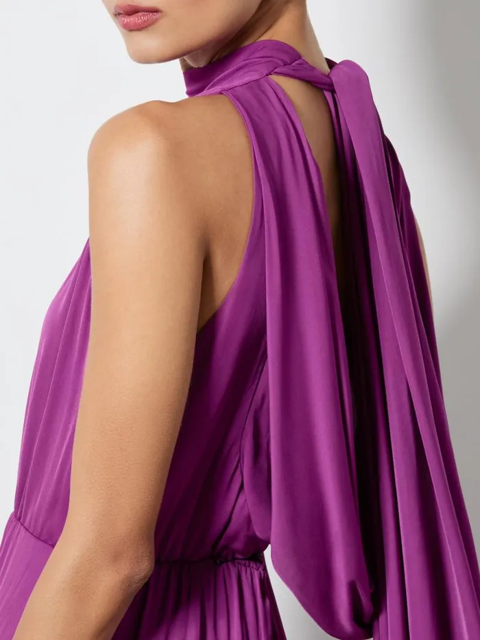 Alice Olivia DITA COWL BACK GODET MAXI DRESS Bright Boysenberry Women Dresses