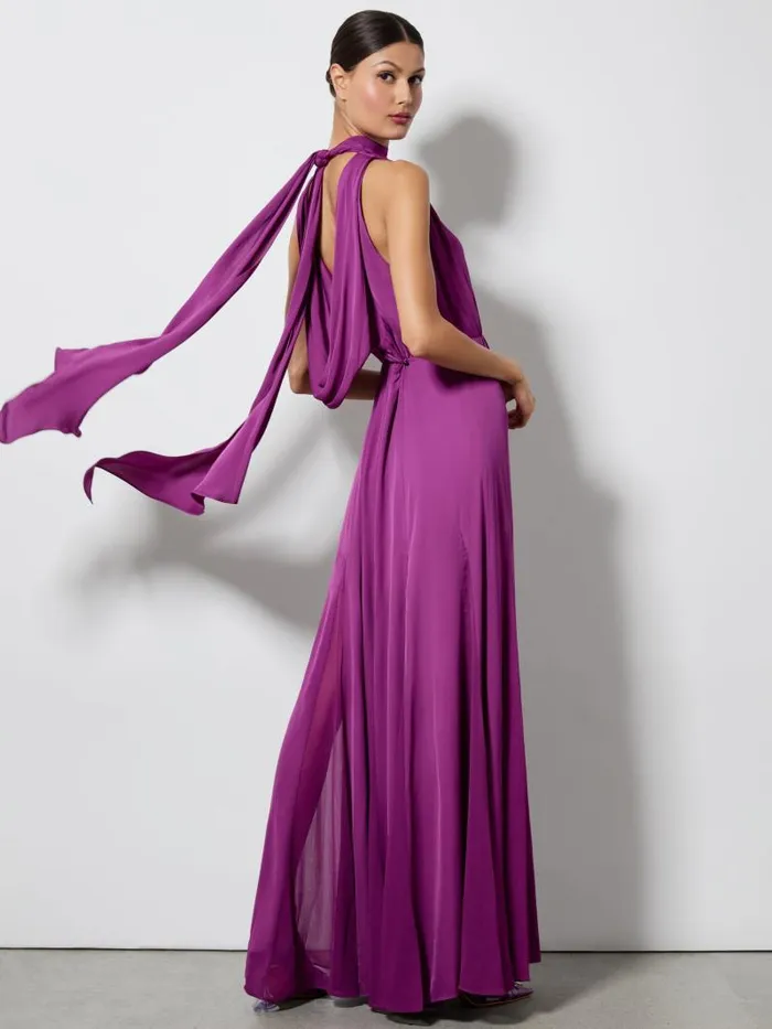 Alice Olivia DITA COWL BACK GODET MAXI DRESS Bright Boysenberry Women Dresses