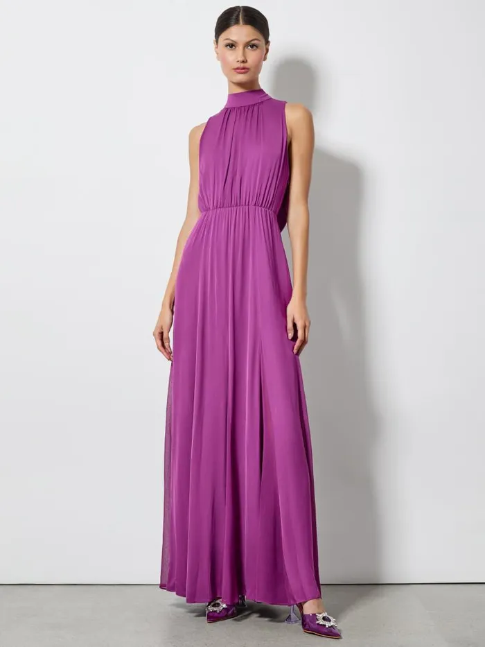 Alice Olivia DITA COWL BACK GODET MAXI DRESS Bright Boysenberry Women Dresses