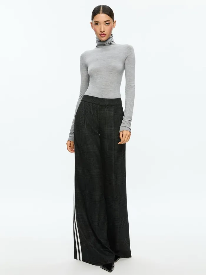 Alice Olivia ERIC MID RISE PANT WITH RACING STRIPE Charcoal Grey Melange Women Pants