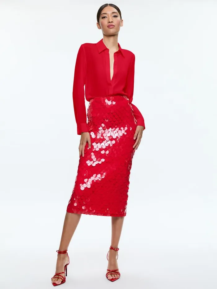 Alice Olivia FIFI EMBELLISHED MIDI SKIRT Bright Ruby Women Skirts
