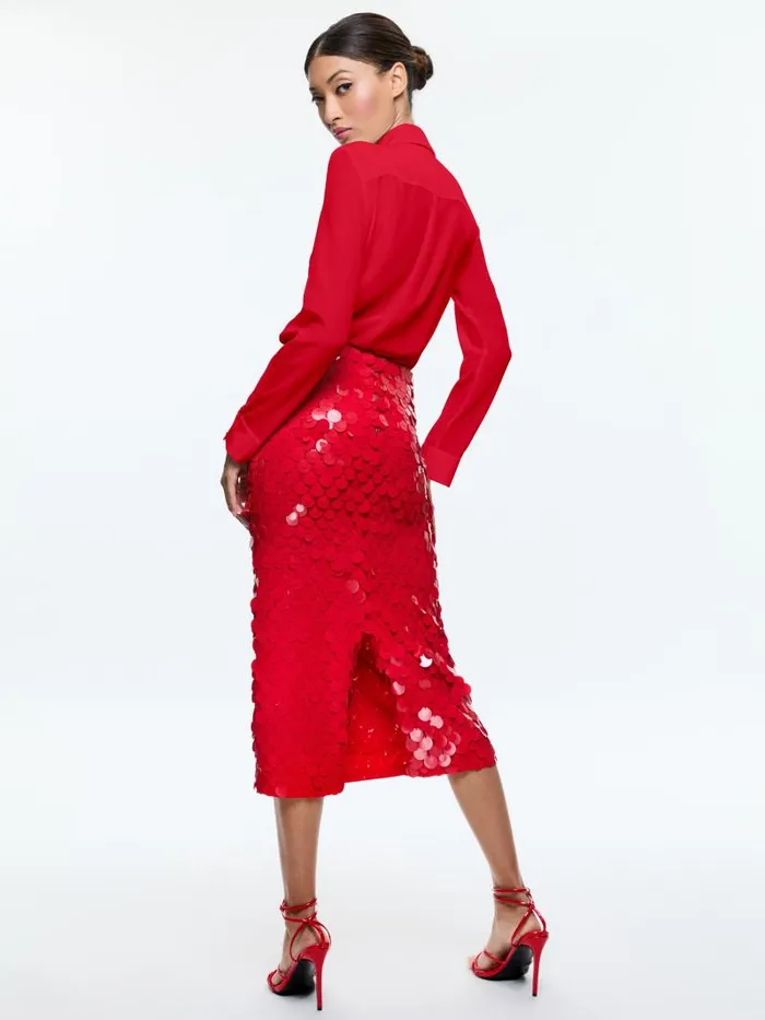 Alice Olivia FIFI EMBELLISHED MIDI SKIRT Bright Ruby Women Skirts
