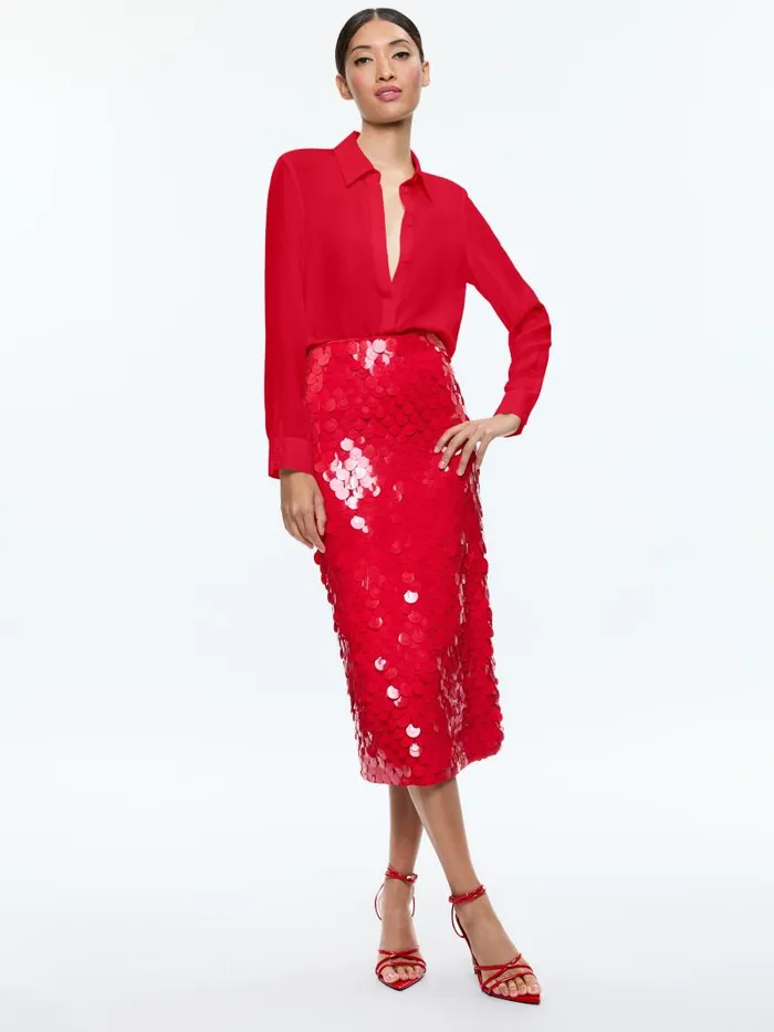 Alice Olivia FIFI EMBELLISHED MIDI SKIRT Bright Ruby Women Skirts