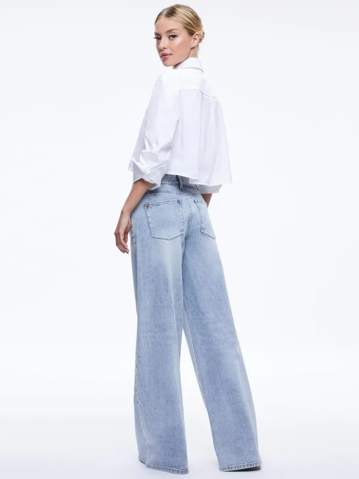 Alice Olivia FINELY CROPPED OVERSIZED BUTTON DOWN SHIRT Off White Women Tops