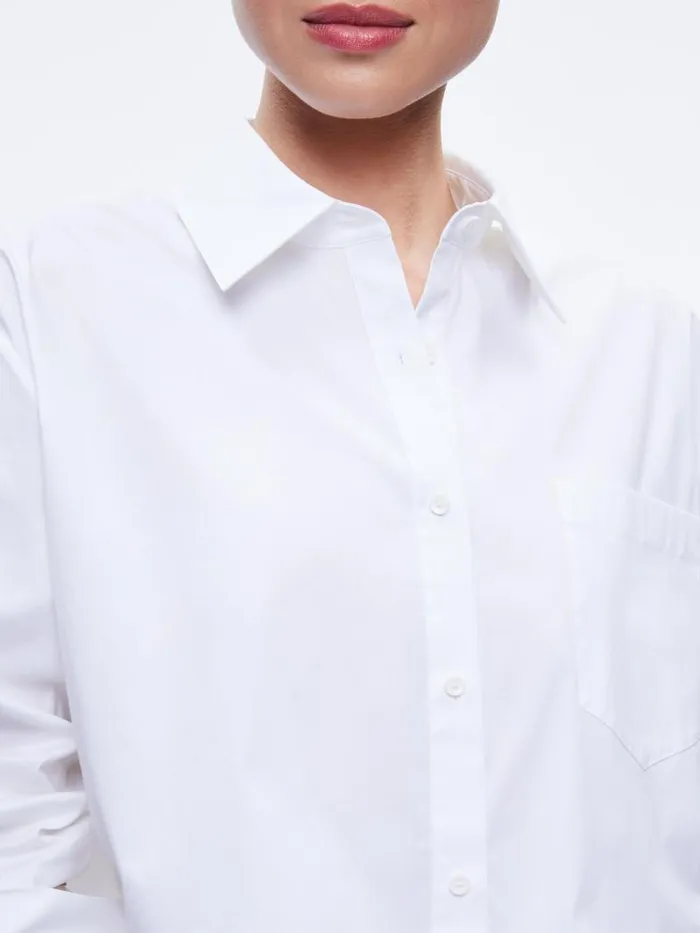 Alice Olivia FINELY CROPPED OVERSIZED BUTTON DOWN SHIRT Off White Women Tops