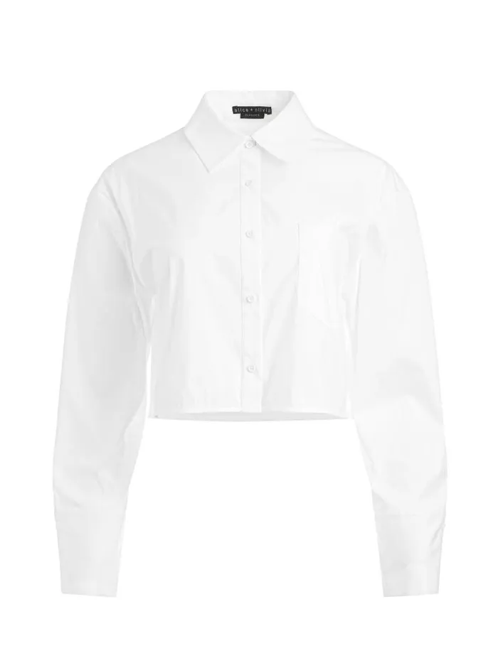 Alice Olivia FINELY CROPPED OVERSIZED BUTTON DOWN SHIRT Off White Women Tops