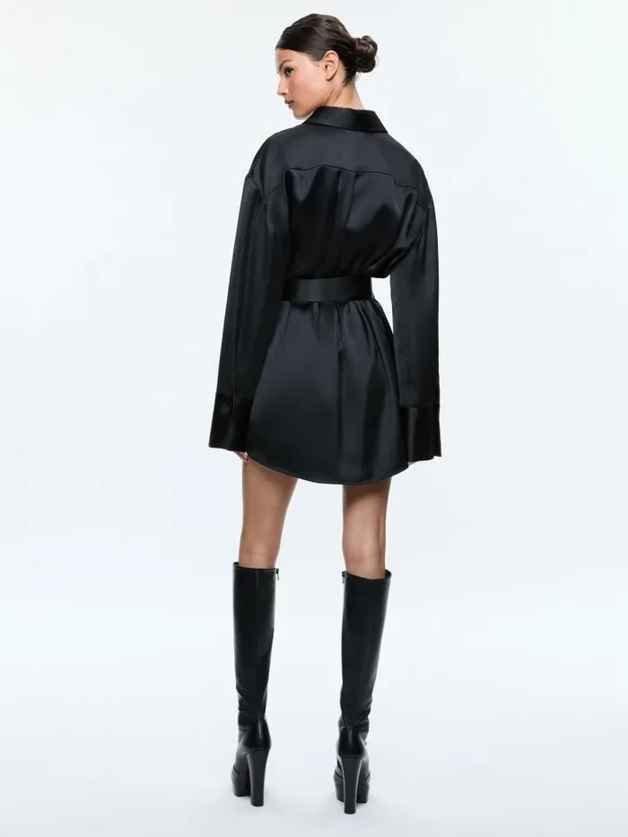 Alice Olivia FINELY OVERSIZED MINI SHIRT DRESS Black Women Dresses
