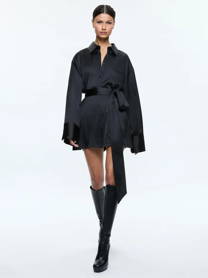 Alice Olivia FINELY OVERSIZED MINI SHIRT DRESS Black Women Dresses