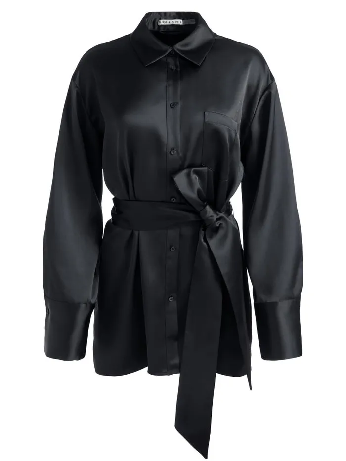 Alice Olivia FINELY OVERSIZED MINI SHIRT DRESS Black Women Dresses