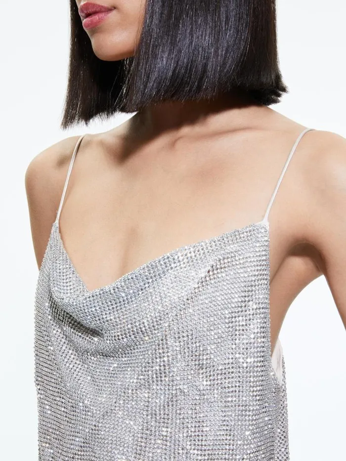 Alice Olivia HARMON CRYSTAL CHAINMAIL SLIP TANK Perfect Rubychainmail Women Tops