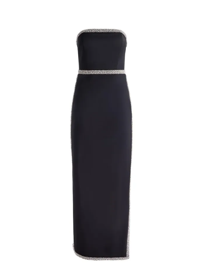 Alice Olivia MARILYNN STRAPLESS MAXI DRESS WITH CRYSTAL RACING STRIPE Black Women Dresses