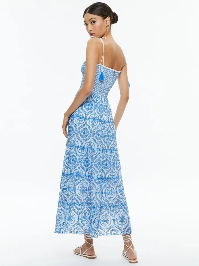 Alice Olivia MARNA TIERED MIDI TIE STRAP DRESS Off Whitefrench Blue Women Dresses