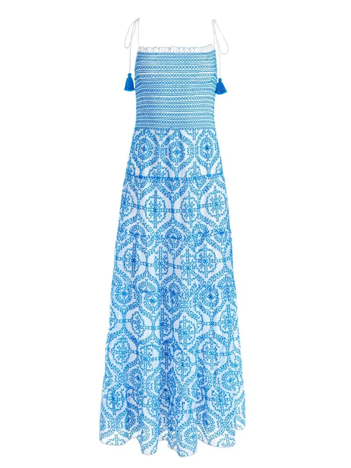 Alice Olivia MARNA TIERED MIDI TIE STRAP DRESS Off Whitefrench Blue Women Dresses