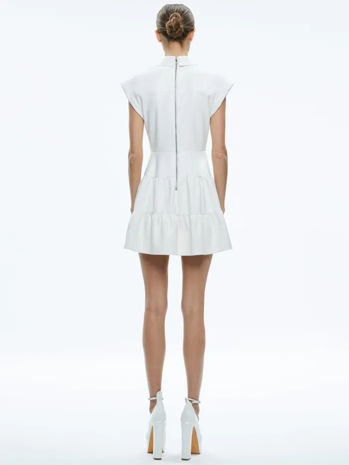 Alice Olivia MILA VEGAN DEEP VNECK TWIST FRONT MINI DRESS Off White Women Dresses