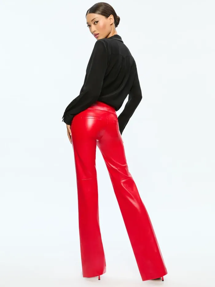 Alice Olivia OLIVIA VEGAN LEATHER BOOTCUT PANT Black Women Pants
