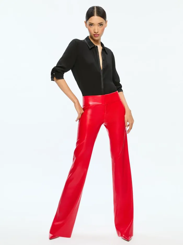 Alice Olivia OLIVIA VEGAN LEATHER BOOTCUT PANT Black Women Pants