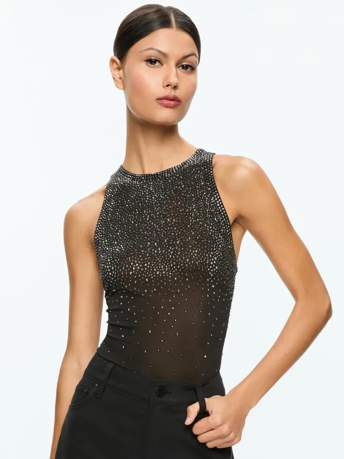 Alice Olivia PANIA EMBELLISHED TOP Black Women Tops