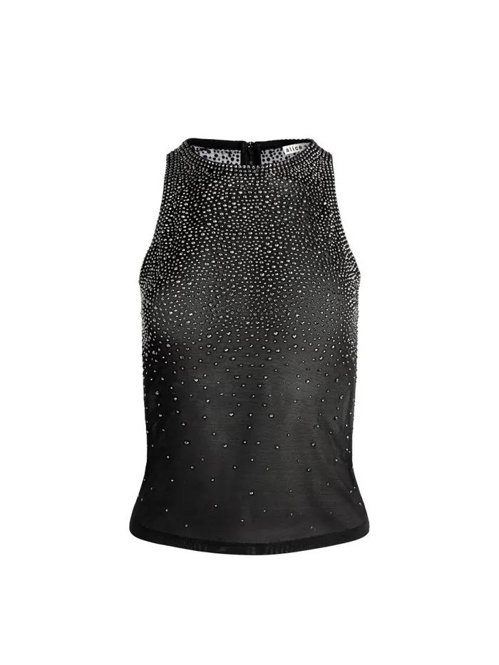 Alice Olivia PANIA EMBELLISHED TOP Black Women Tops