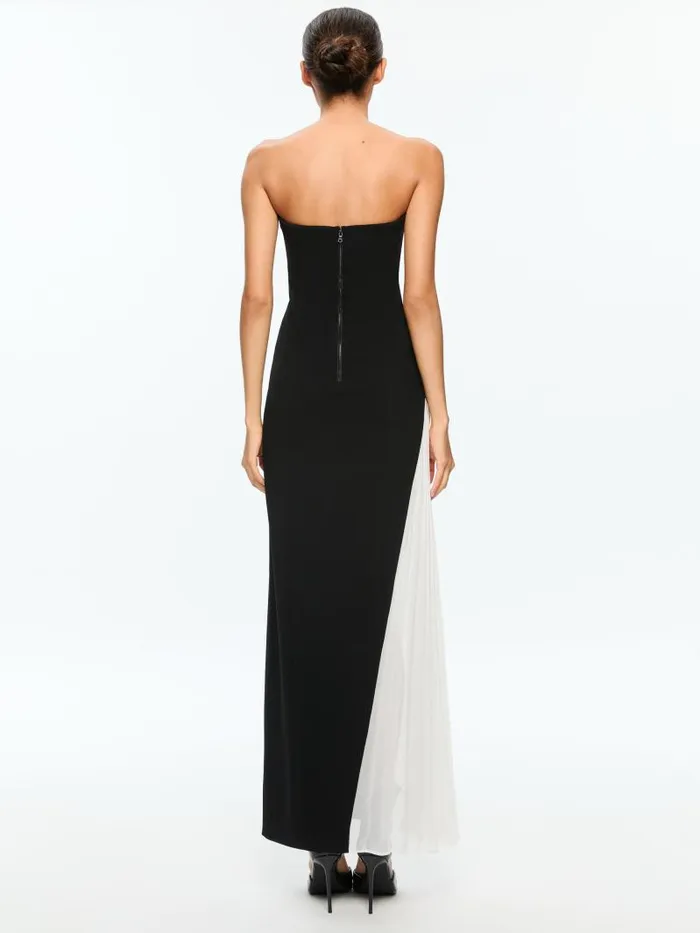 Alice Olivia RETHA STRAPLESS MAXI DRESS WITH PLEATED GODET Blackoff White Women Dresses