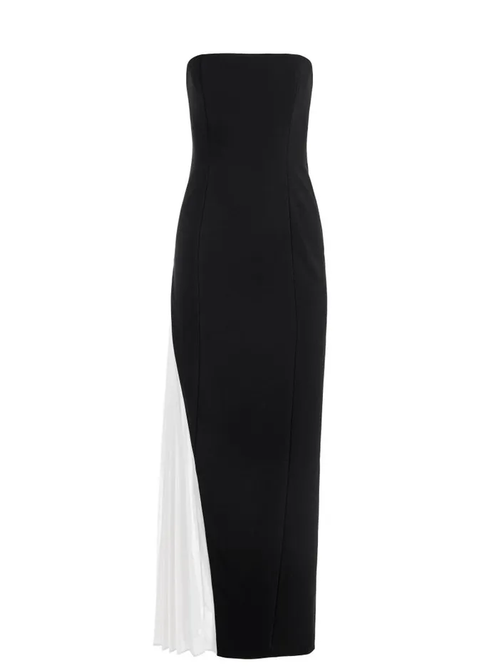 Alice Olivia RETHA STRAPLESS MAXI DRESS WITH PLEATED GODET Blackoff White Women Dresses