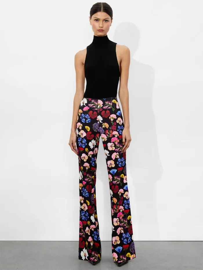 Alice Olivia RMP BACK ZIP BOOTCUT PANT Timeless Blossom Women Pants