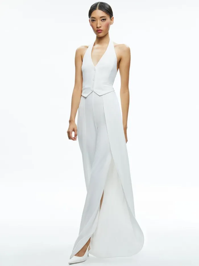 Alice Olivia ROBIN HALTERNECK VEST JUMPSUIT Off White Women Jumpsuits Rompers