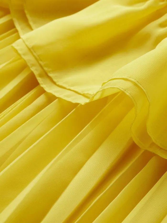Alice Olivia SELENE DEEP V NECK PLEATED MAXI DRESS Happy Yellow Women Dresses