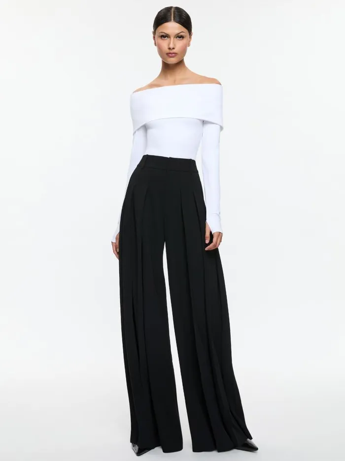 Alice Olivia SIMON HIGH RISE WIDE LEG PLEATED TROUSER Black Women Pants