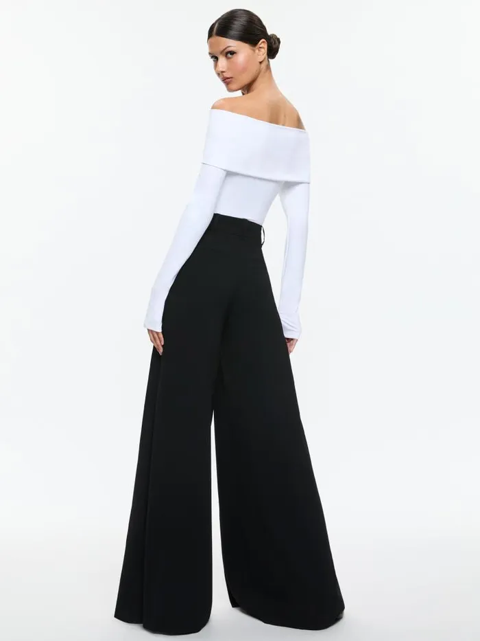 Alice Olivia SIMON HIGH RISE WIDE LEG PLEATED TROUSER Black Women Pants