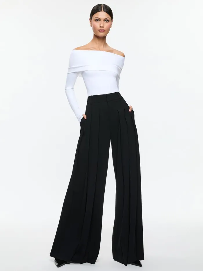 Alice Olivia SIMON HIGH RISE WIDE LEG PLEATED TROUSER Black Women Pants