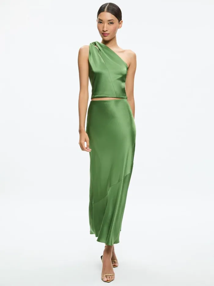 Alice Olivia TERESE ANKLE LENGTH SLIP SKIRT Avocado Women Skirts