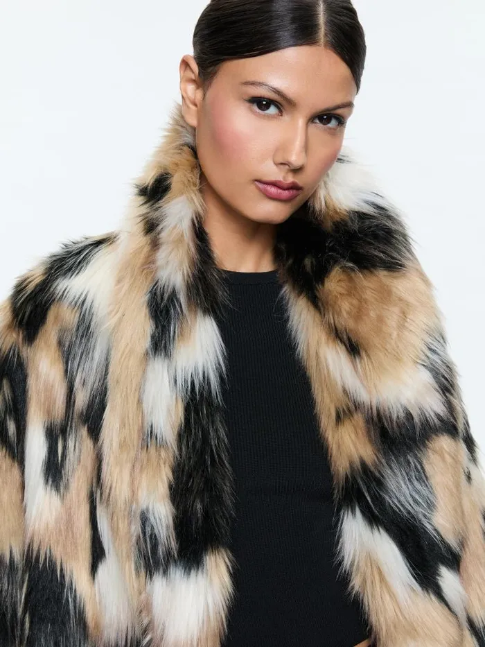 Alice Olivia YETTA DROP SHOULDER FAUX FUR MAXI COAT Blackmulti Women Jackets Coats