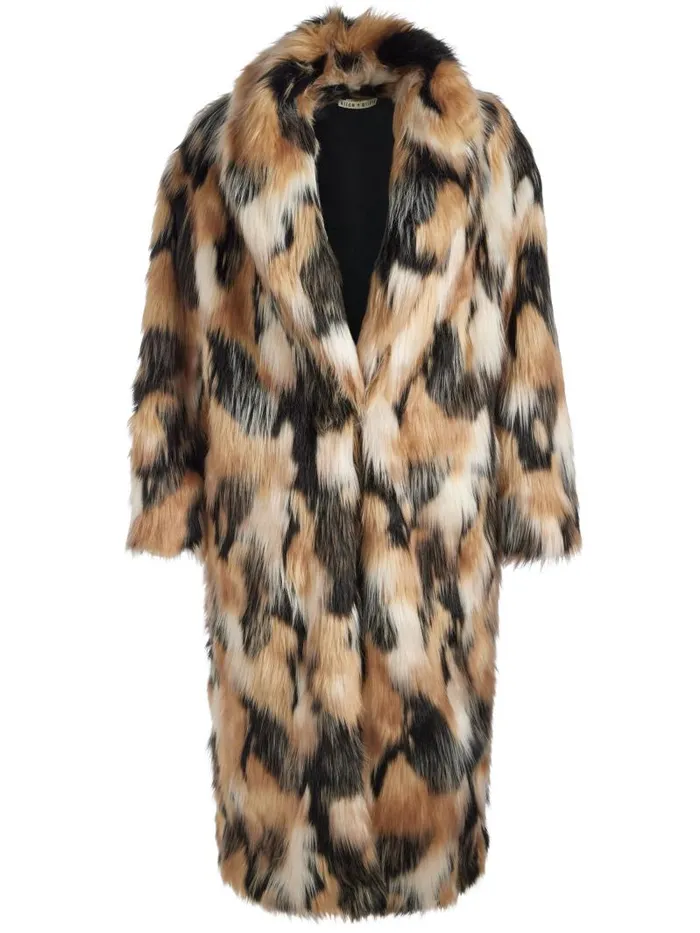 Alice Olivia YETTA DROP SHOULDER FAUX FUR MAXI COAT Blackmulti Women Jackets Coats