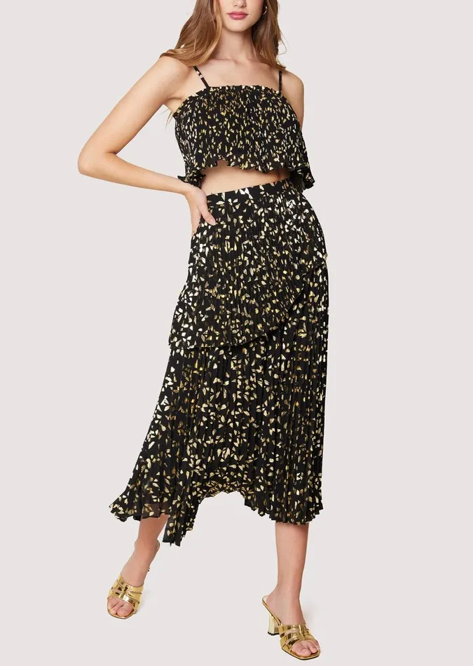 All That Glitters Midi Skirt Blackgold Women Lost Wander Skirts