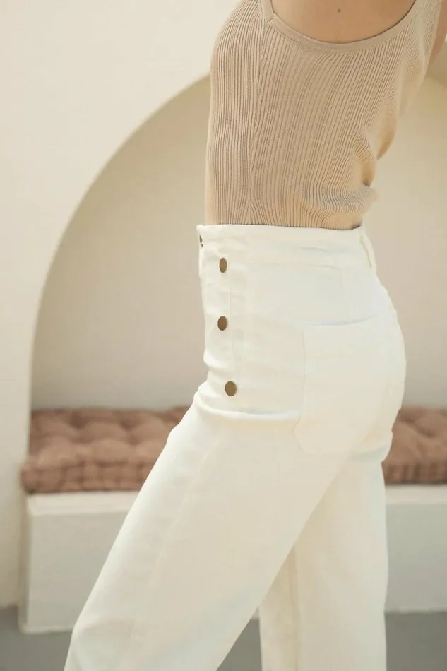 Amiri Wide Leg Pants Cream Women Bohme Pants