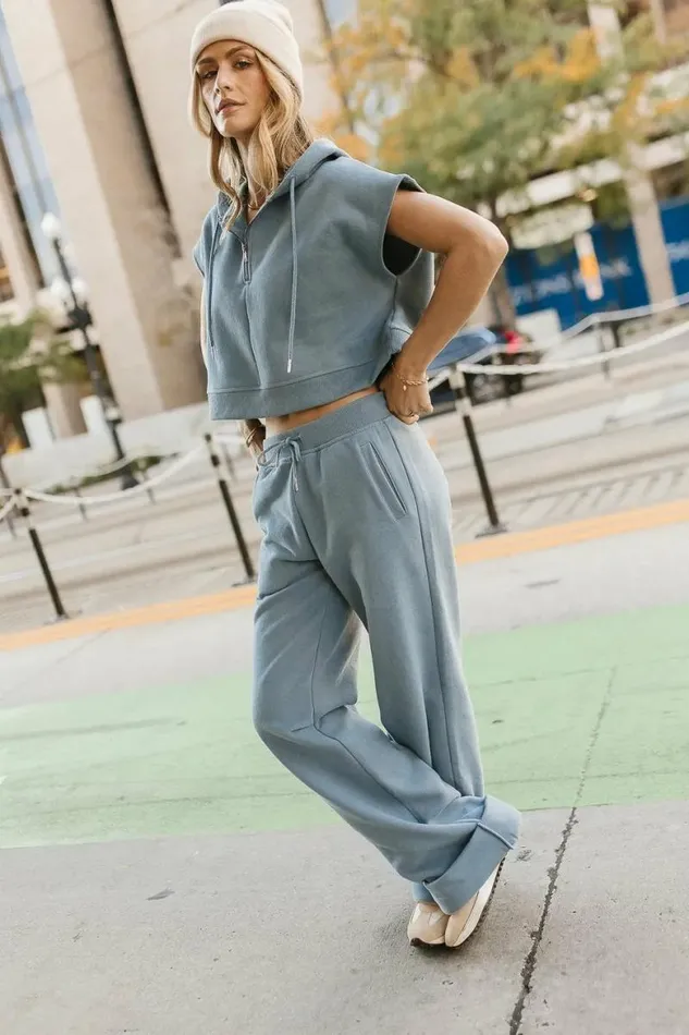 Amy Cropped Sleeveless Hoodie In Blue Blue Women Bohme Sets