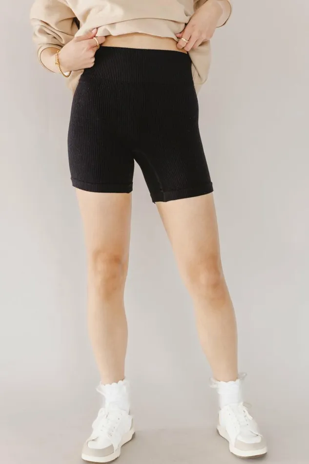 Amy Ribbed Biker Shorts Black Women Bohme Loungewear