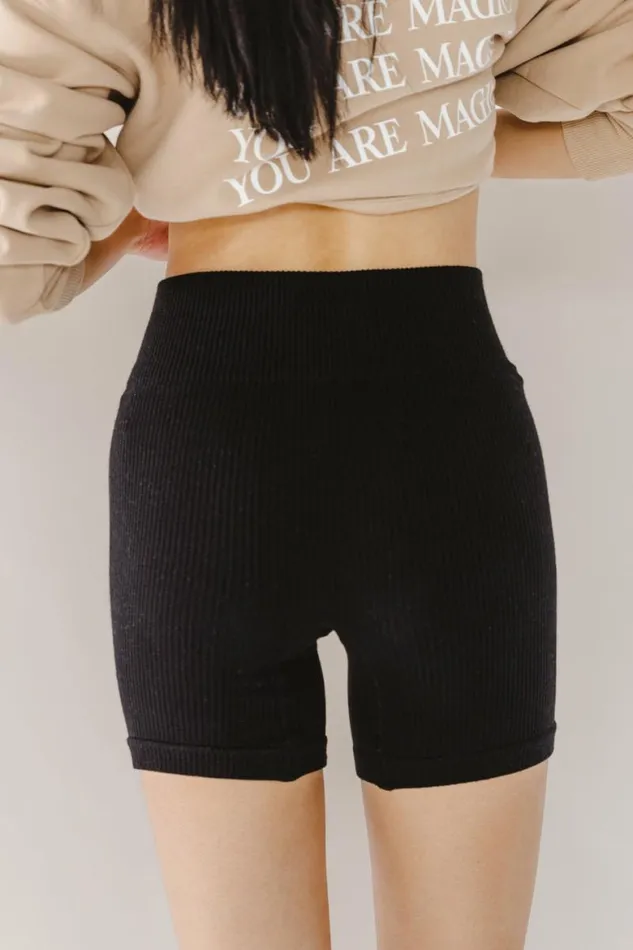 Amy Ribbed Biker Shorts Black Women Bohme Loungewear