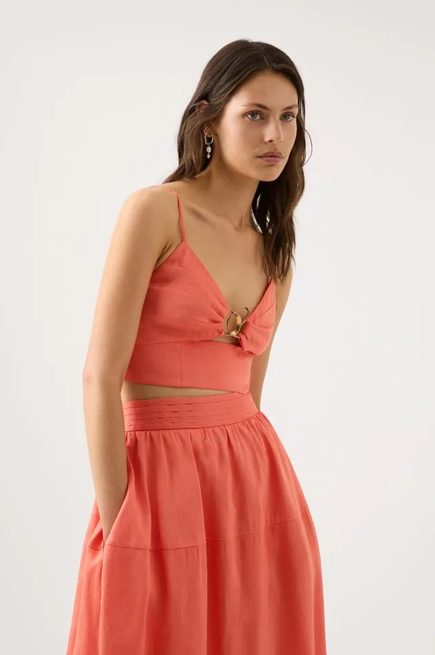 Ariel Sculptural Ring Top Coral Women Aje Tops