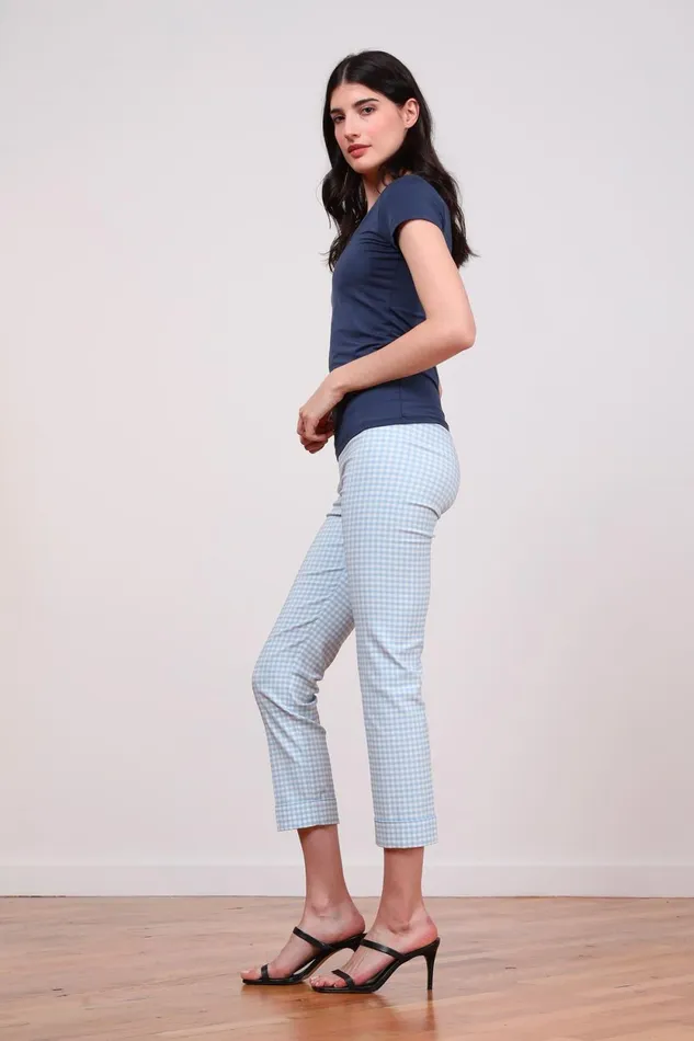 Avenue Montaigne OLIVER Check Baby Blue Women Pants Avenue Montaigne OLIVER Check Baby Blue Women Pants