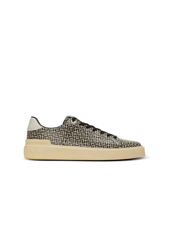 BCourt Flip Sneakers In Monogrammed Calfskin Black Men Balmain Sneakers